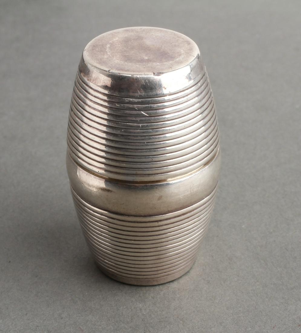 Silver Barrel-Form Nutmeg Grater Box, 18th C. (1 of 4)