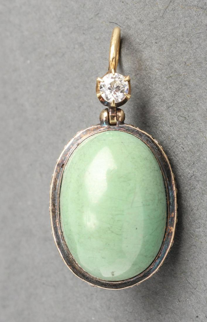 18K Gold Diamonds & Pale Green Hardstone Pendant (1 of 5)