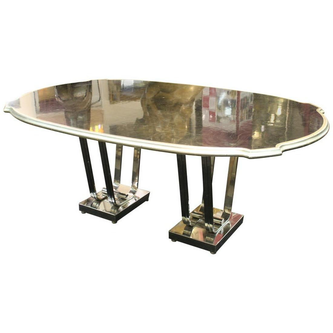 Art Deco Manner Dining Table w Chrome Metal Base (1 of 11)