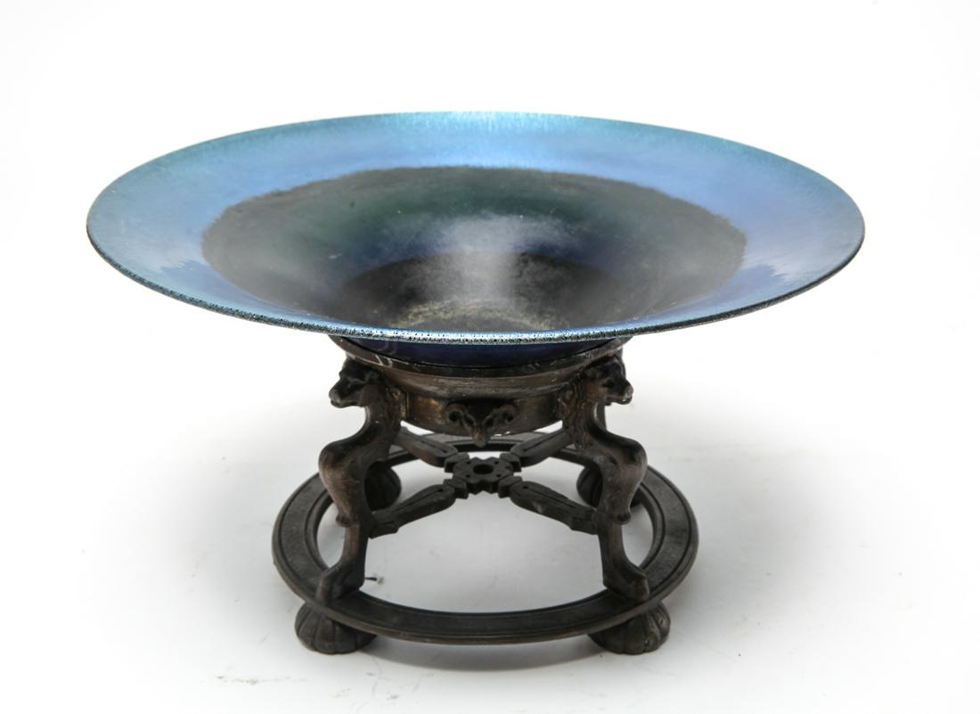 Lustre Art Iridescent Glass Bowl w Metal Base (1 of 8)