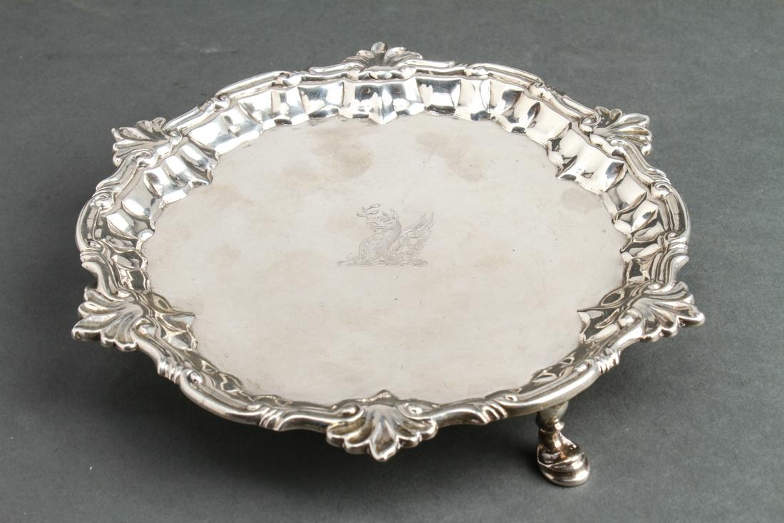 W. Peaston Georgian English Silver Salver 1749 (1 of 5)