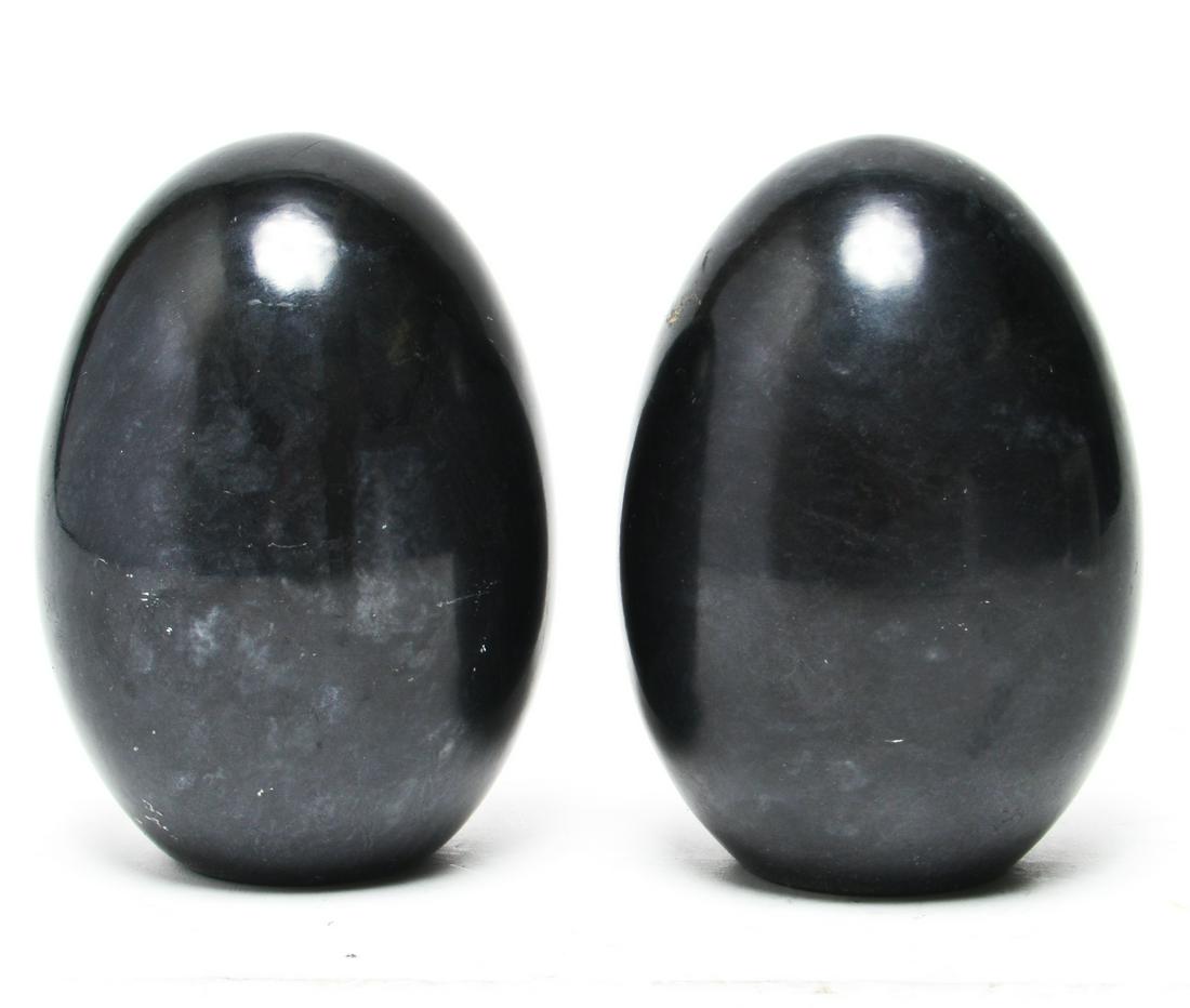 Italian Black Marble Egg Form Bookends, Pair (1 of 6)