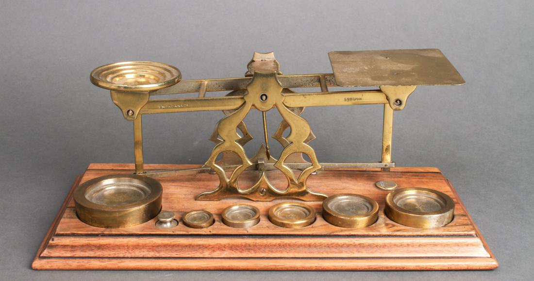 S Mordan & Co English Brass Postal Scale w Weights (1 of 7)