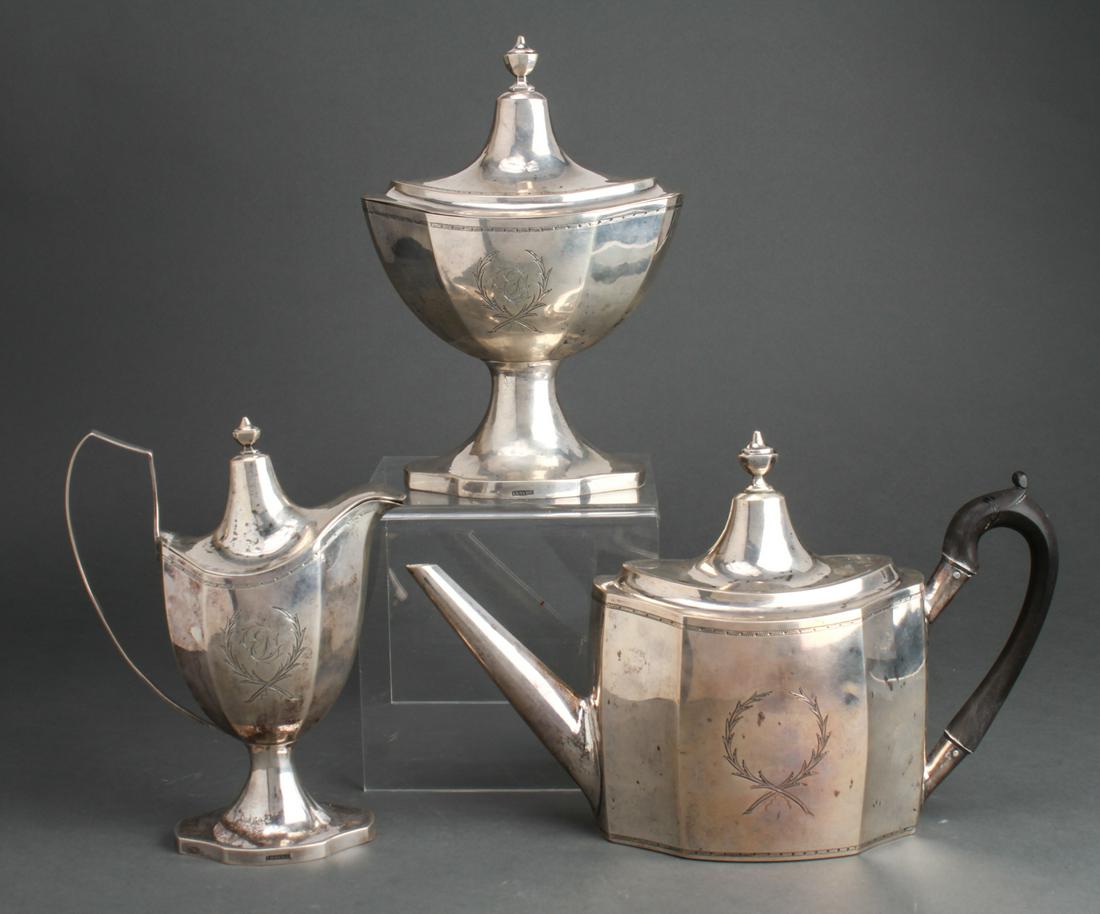 John Sayre American Silver Tea Set, 3 Pcs C. 1795 (1 of 17)
