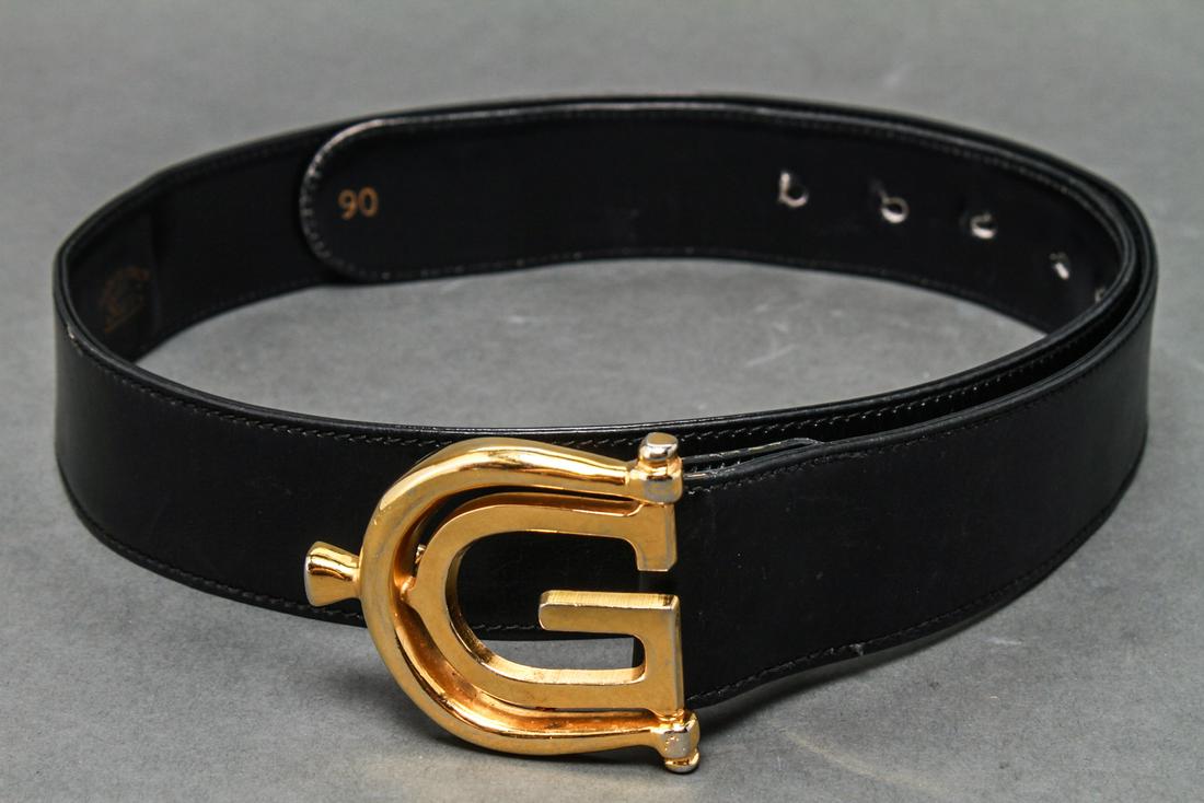 Gucci Black Leather Belt w Gold-Tone Buckle (1 of 5)