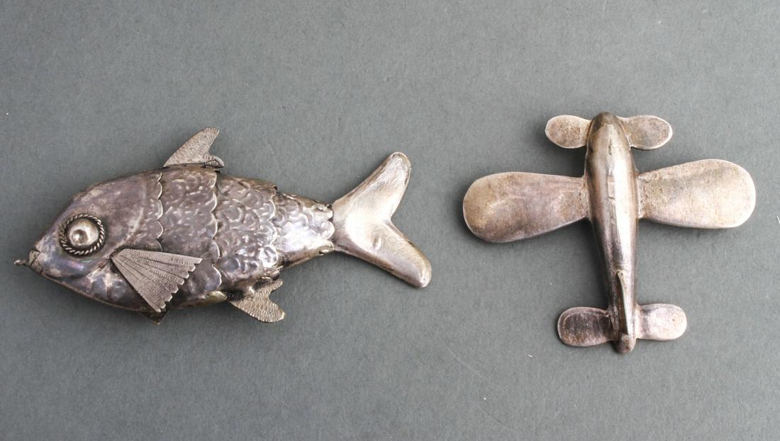 Silver Fish Pendant and Mexican Airplane Brooch (1 of 3)