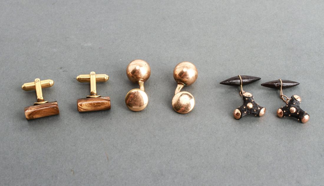 Gold-Filled Faux Coral & Wood Cufflinks, 3 Pairs (1 of 6)