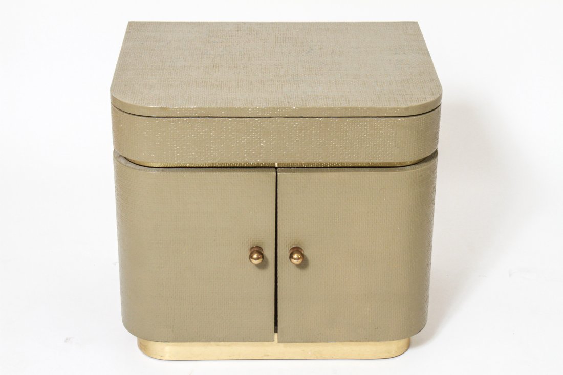 Karl Springer Attr. Grass Cloth & Brass Cabinet (1 of 5)