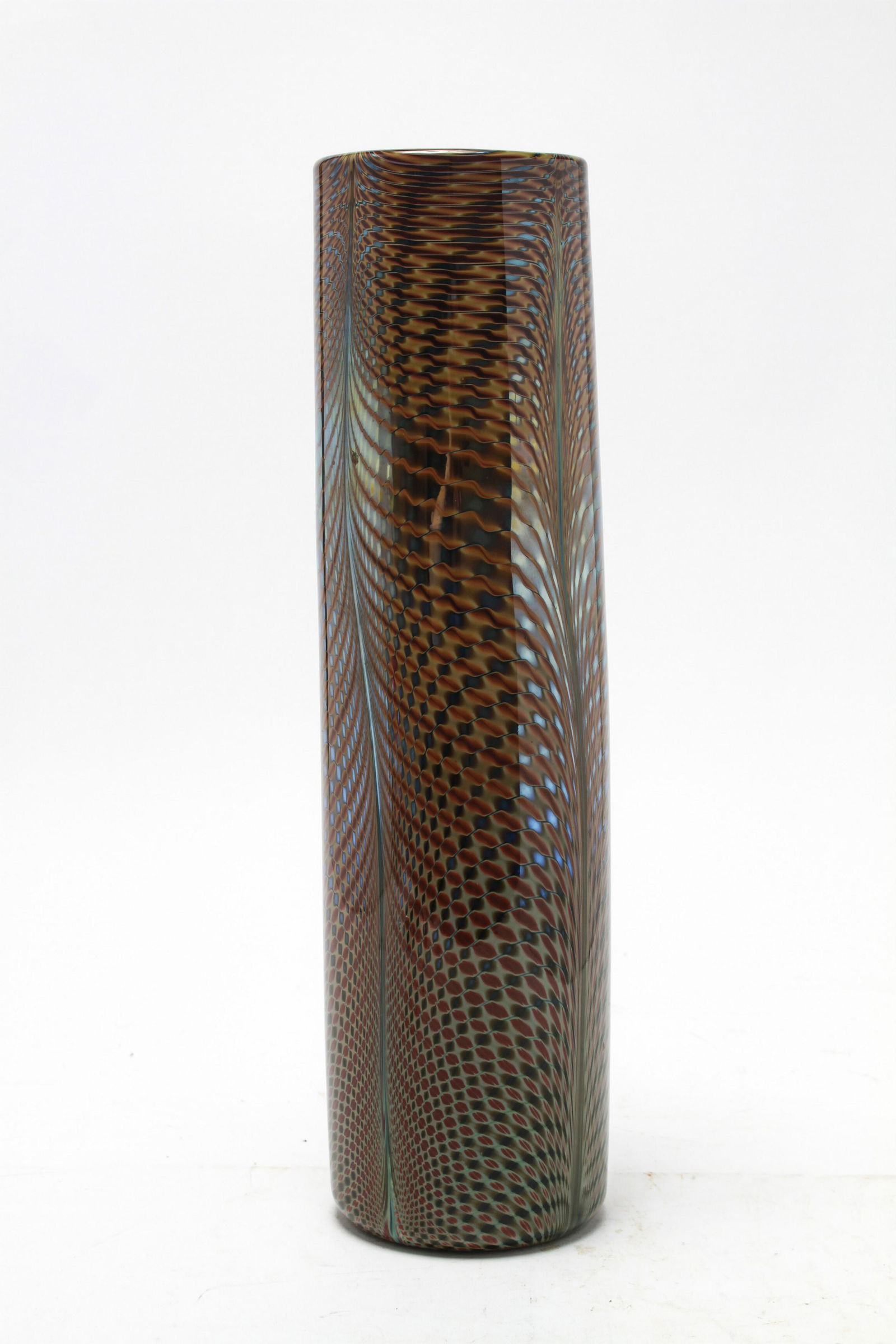 Karbler & David Modern Hand-Blown Art Glass Vase: Kit Karbler and Michael David modern hand-blown art glass vase, signed and dated: "Kit Karbler / Michael David / 1981. 15" H.