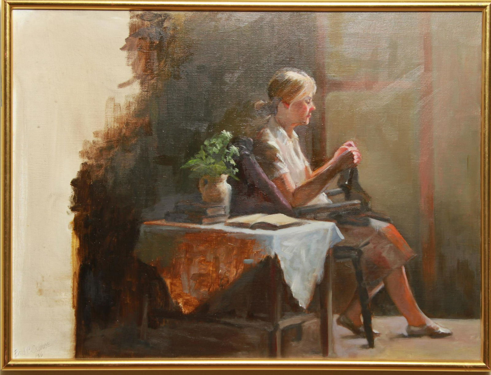 Enid C. Osborne Woman Knitting Oil on Canvas (1 of 12)