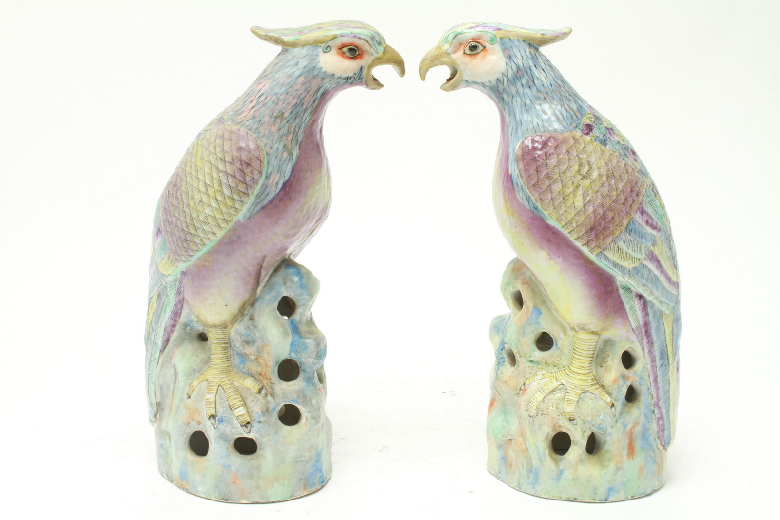 Chinese Polychrome Porcelain Bird Sculptures Pr (1 of 6)