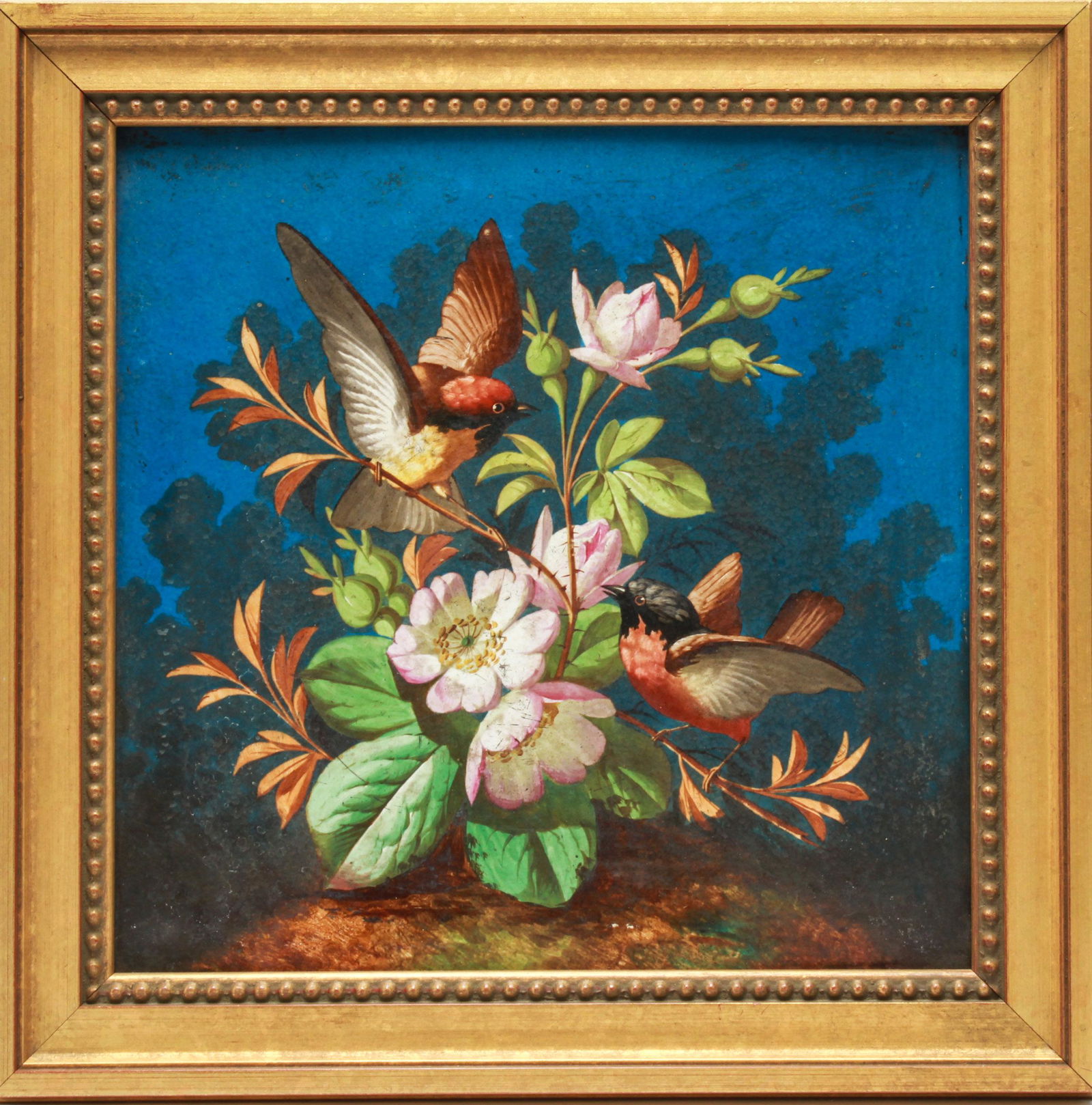 French Porcelain Plaque with Birds & Flowers (1 of 4)