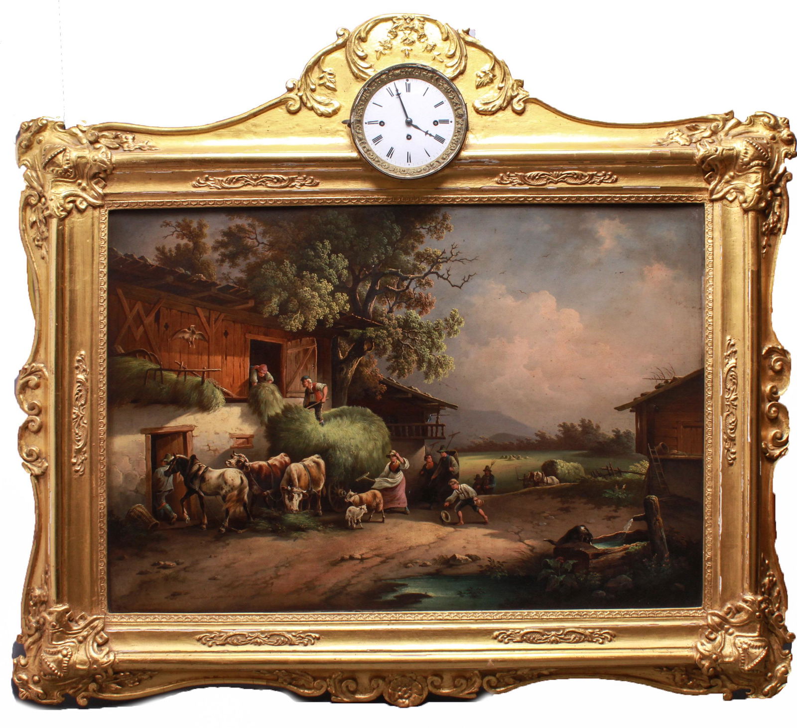 Dutch School Oil Painting in Frame with Clock (1 of 13)