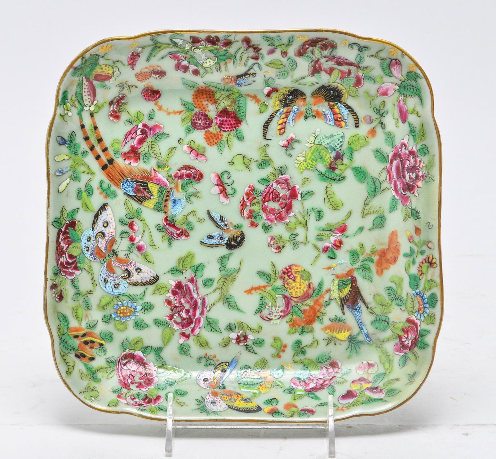 Chinese Export Celadon & Polychrome Porcelain Dish (1 of 8)