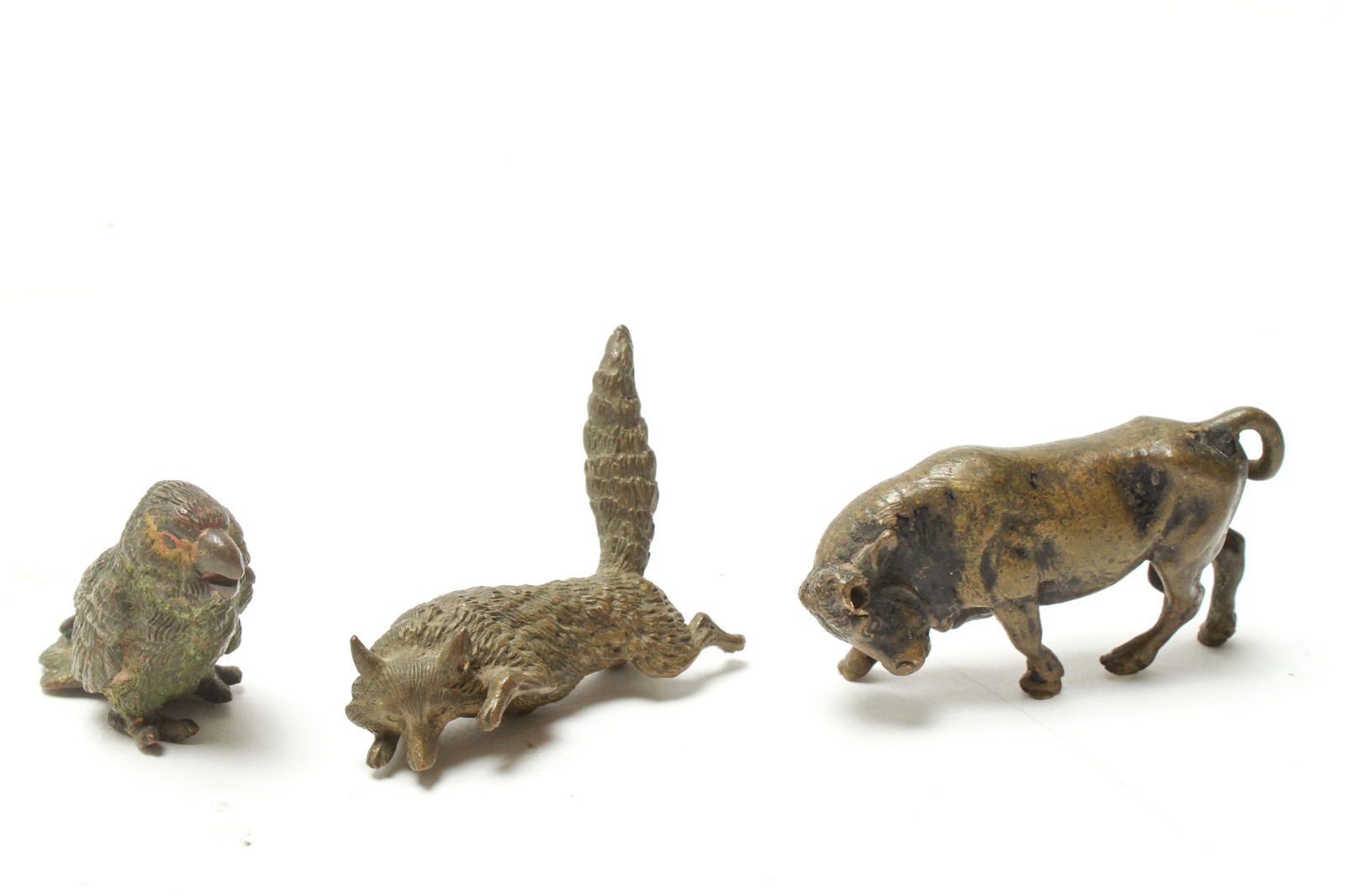 Vienna Bronze Animal Figures Fox Bull Parrot 3 Pc (1 of 4)
