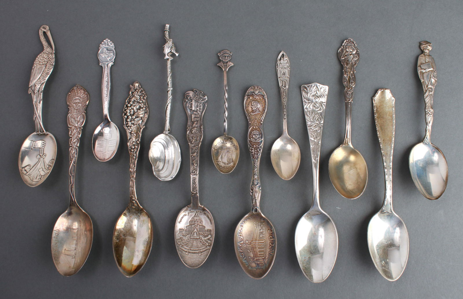 Silver Figural Tea Spoons Assorted Group of 13 (1 of 11)