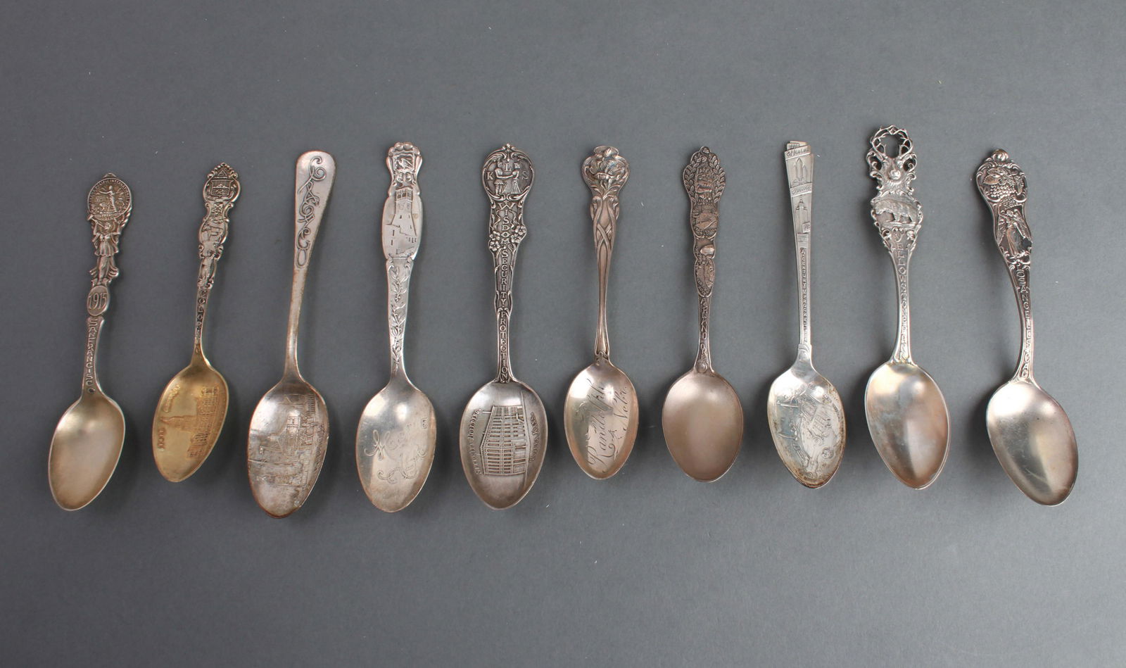 Silver Souvenir Spoons U.S. Cities, Group of 10 (1 of 16)