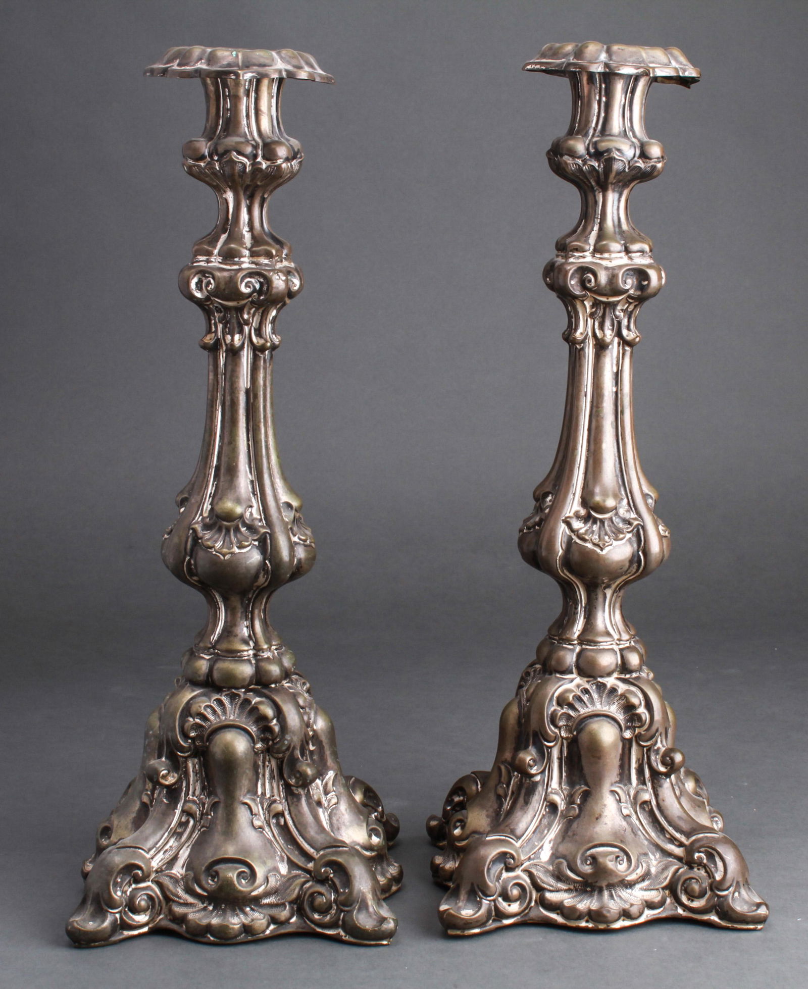 Baroque Style Silver-Plate Repousse Candlesticks (1 of 3)