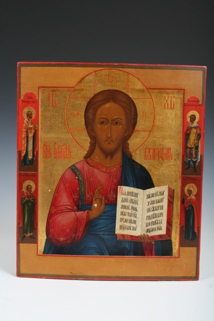 19th C Russian Icon of "Christ Panto Crator": A 19th C Russian icon of "Christo Panto Crator". Provenance: Sotheby's Dec. 1989 Auction of Russian Antiques.