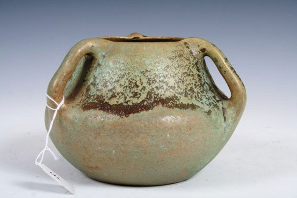 French Art Nouveau Marlotte Three Handle Vase: French Art Nouveau Marlotte Three Handle Vase. This vase is hand thrown, signed by artist.