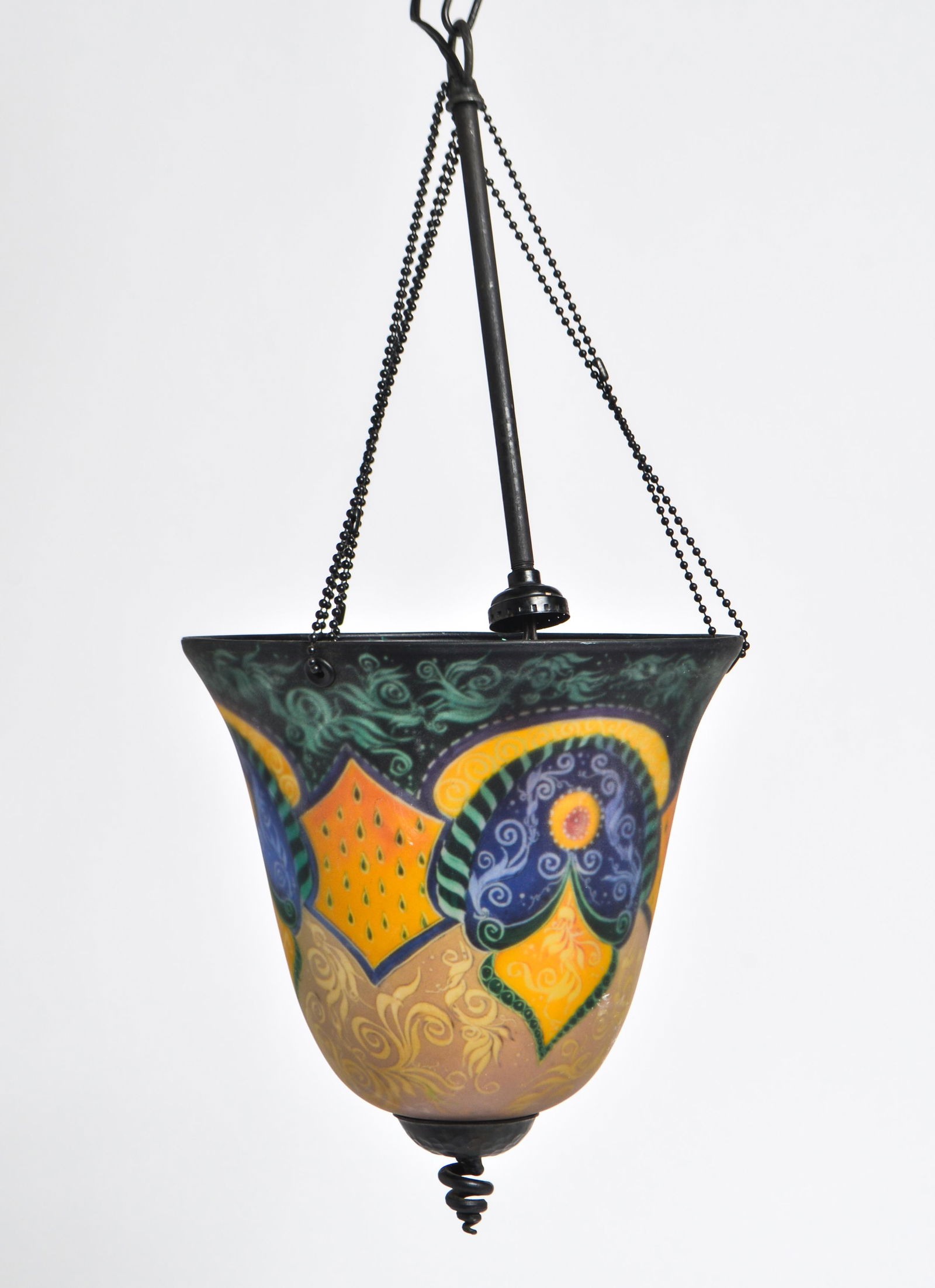 Reverse Hand-Painted Glass Pendant Light, Signed (1 of 7)