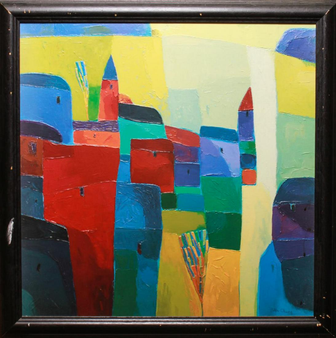 Peter Chung Abstract Cityscape Oil on Canvas (1 of 5)