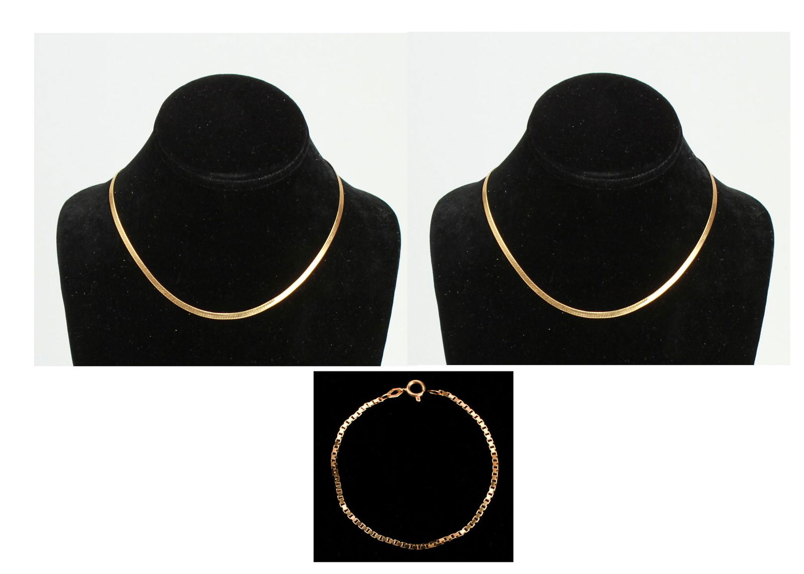 14K Gold Herringbone Necklaces Box Link Bracelet 3 (1 of 10)