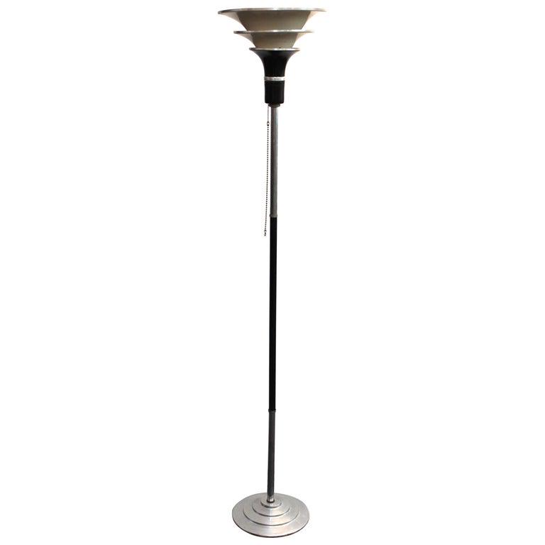 American Art Deco Metal Torchiere Floor Lamp (1 of 9)