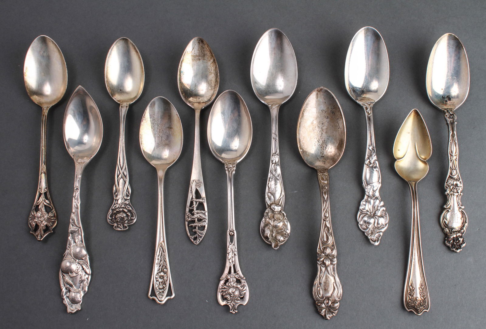 Art Nouveau Silver Tea Spoons Assorted Group of 11 (1 of 6)