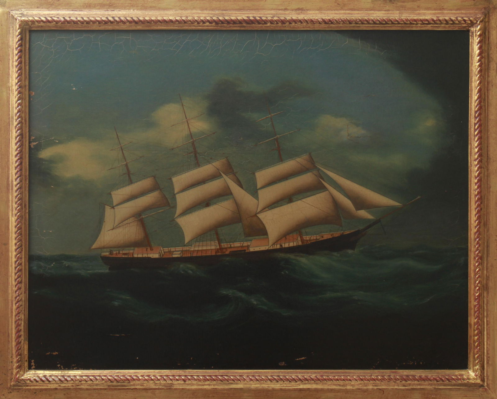 "Clipper Ship at Full Sail" Oil on Canvas, 19th C. (1 of 4)