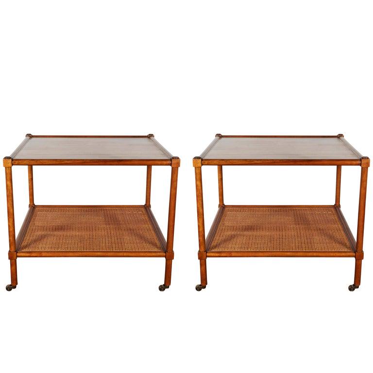 Baker Furniture Side Tables w Cane Shelf, Pr (1 of 9)