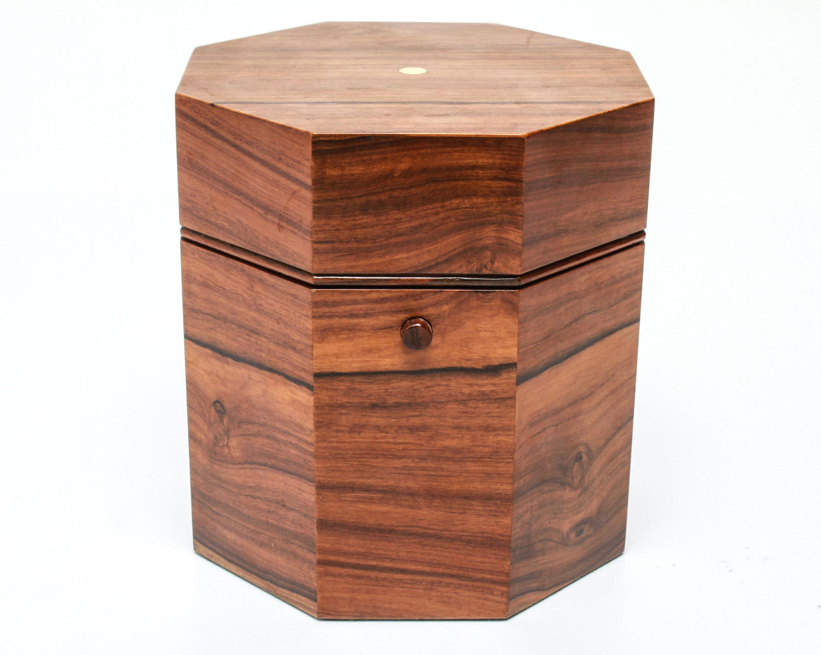 Alfred Dunhill Rosewood Cigar Humidor: Alfred Dunhill octagonal rosewood cigar humidor, with brushed aluminum sleeve and felted interior, stamped "PAT 2052826." 6.5" H x 6" diameter.