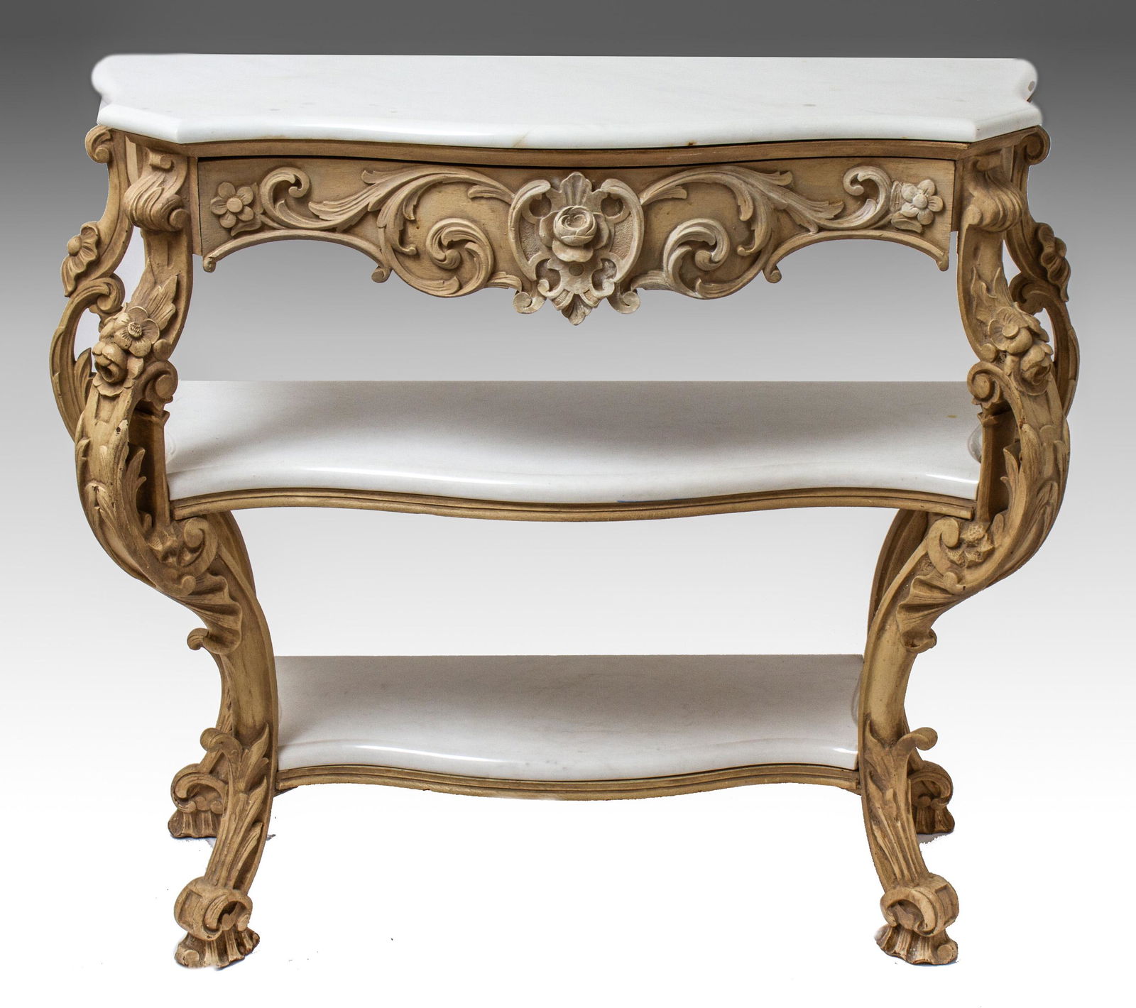 Baroque Manner Three-Tier Console w Marble Shelves (1 of 6)