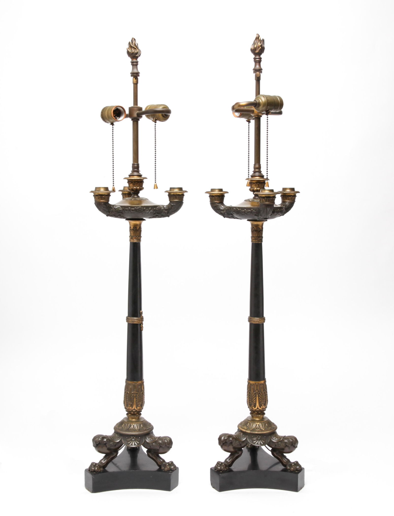 Neoclassical Candelabra Bronze & Marble Lamps Pair (1 of 8)