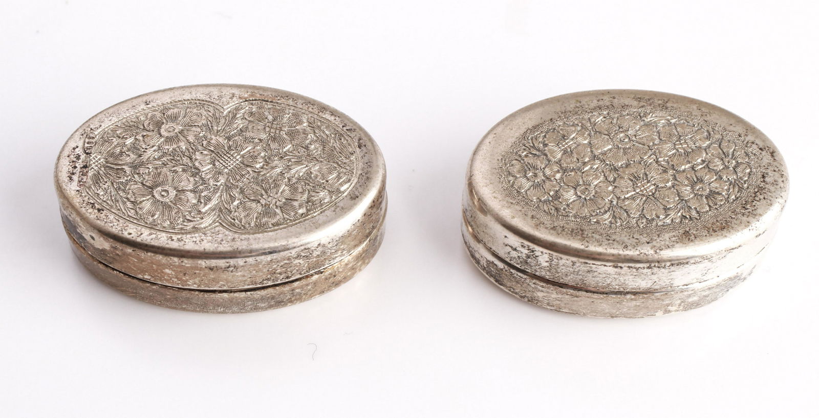 Silver Engraved Floral Motif Pill Boxes Group of 2 (1 of 6)