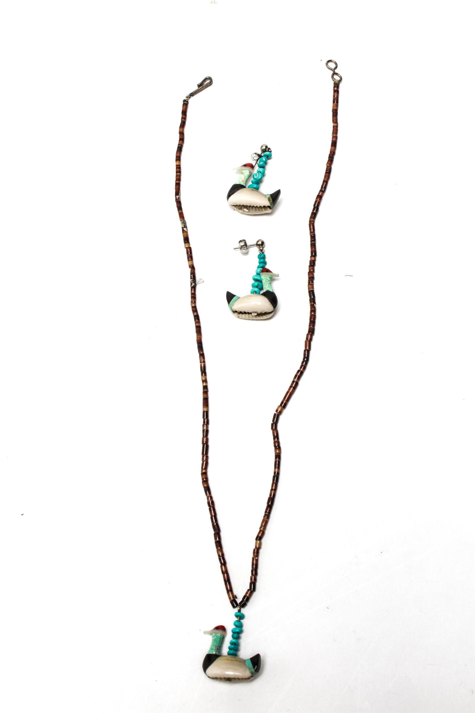 Zuni Duck Fetish Cowry Shell Necklace & Earrings (1 of 4)