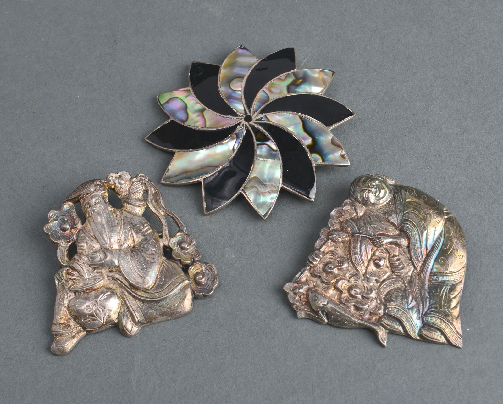 Silver Brooches incl Chinese & Mexican, Group of 3 (1 of 7)