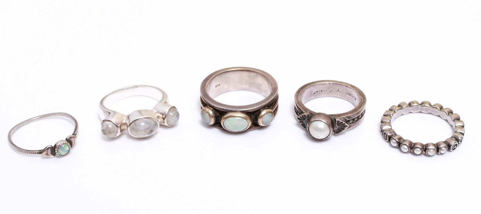 Silver Rings w Moonstones, Opals & Pearls Group 5 (1 of 5)