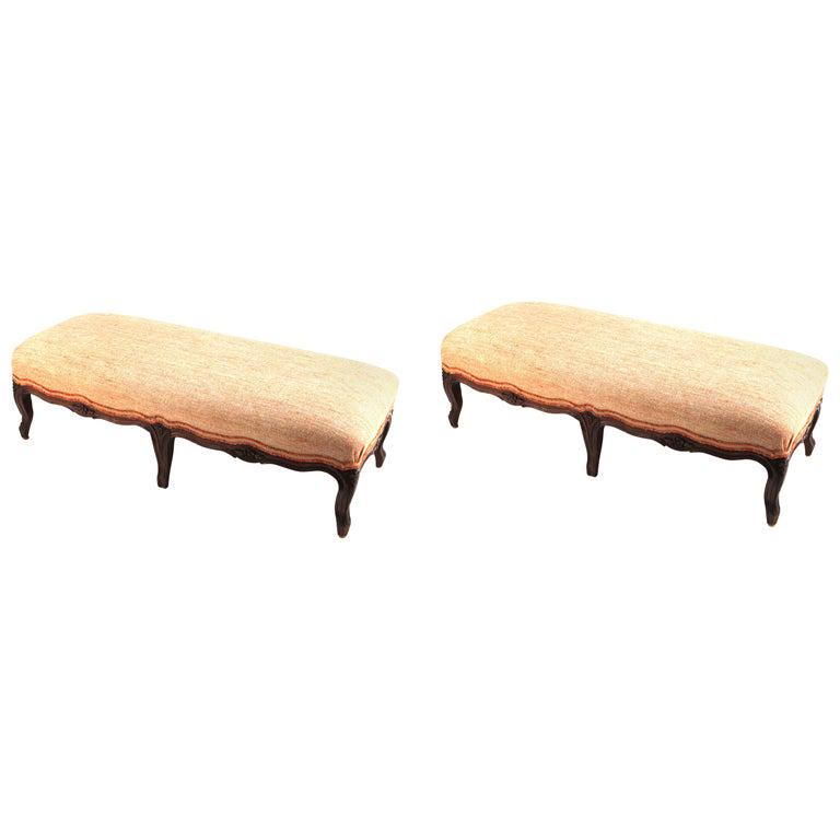 Louis XV Manner Upholstered Low Bench Ottoman, Pr (1 of 10)