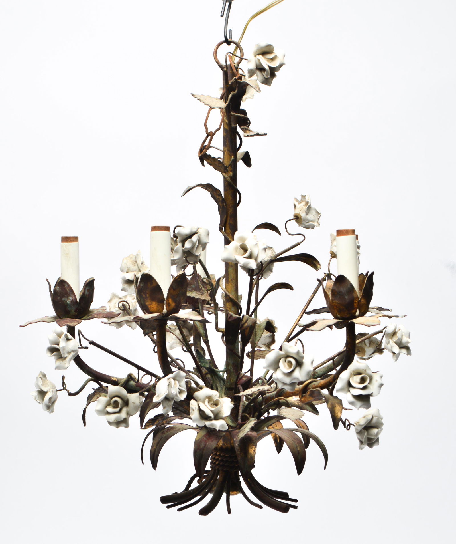 Continental Gilt Metal & Porcelain Chandelier (1 of 10)