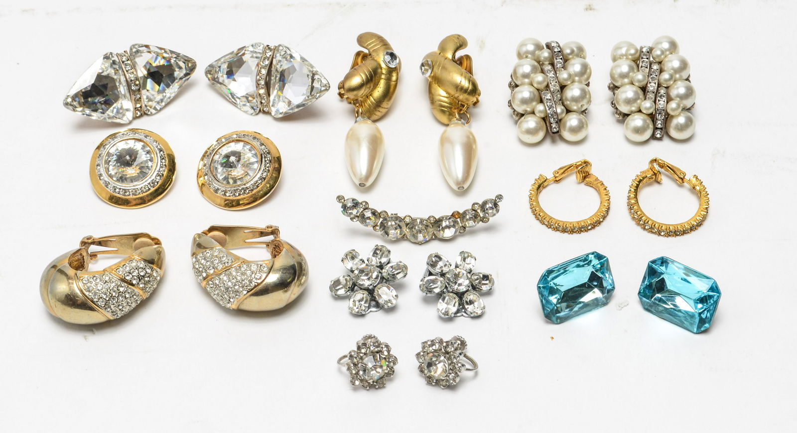 Costume Rhinestone & Pearl Earrings & Brooch, 10 (1 of 2)