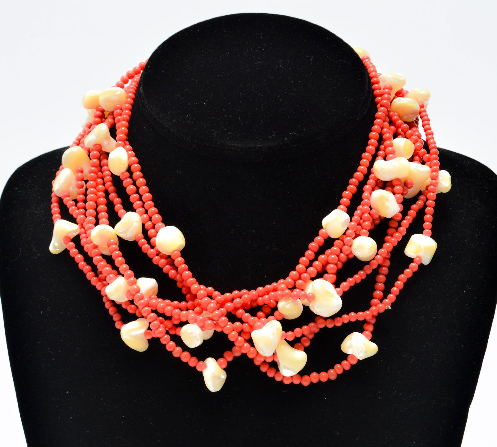 Marvella MOP Shell & Coral Colored Glass Necklace (1 of 5)