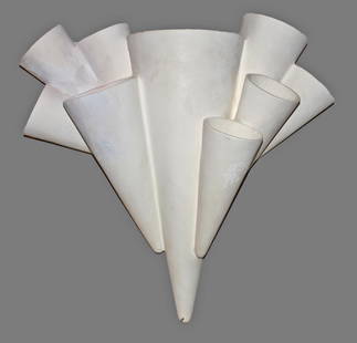 Rare Alexandre Loge "Coronet" Sconce Plaster: Mid-Century Modern manner Alexandre Loge "Coronet" plaster sconce, formed in the shape of a cluster of cones in various sizes, light source in each cone, signed maker's monogrammed mark: "AL," France