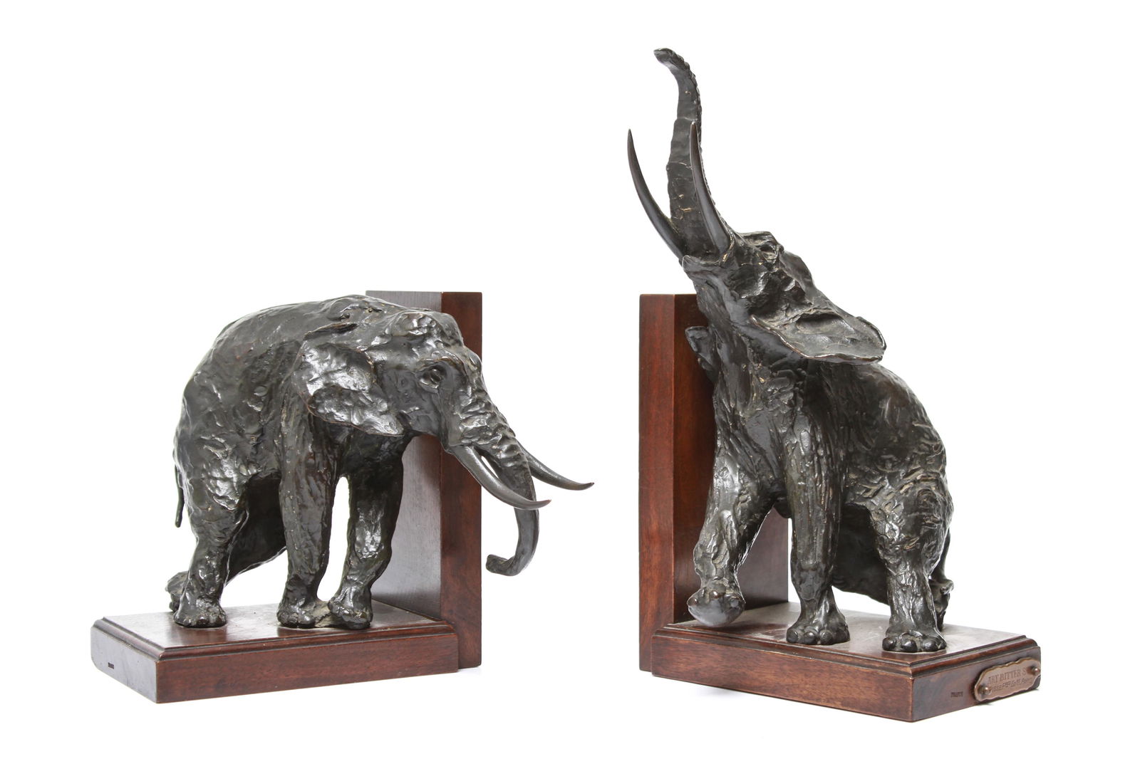Ary Bitter Bronze Elephant Bookends Wood Base Pair (1 of 14)