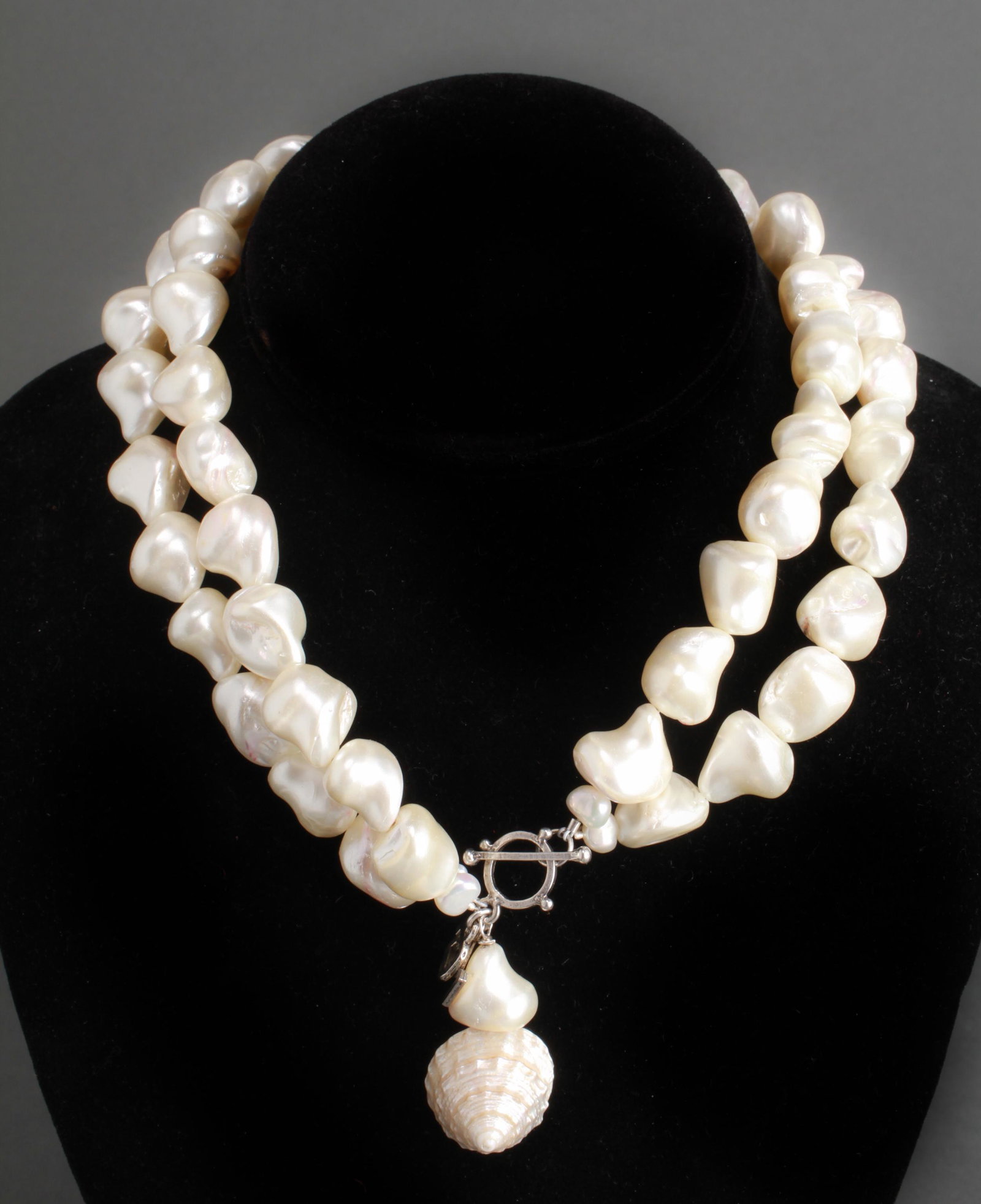 Silver & Faux Baroque Pearls Necklace / Choker: Silver and faux baroque pearls necklace / choker. 16" L or 32" L. Silver tested; silver not weighable.