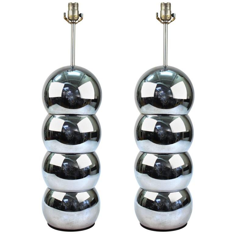 Modern Chrome Stacked Ball Table Lamps, Pair (1 of 10)