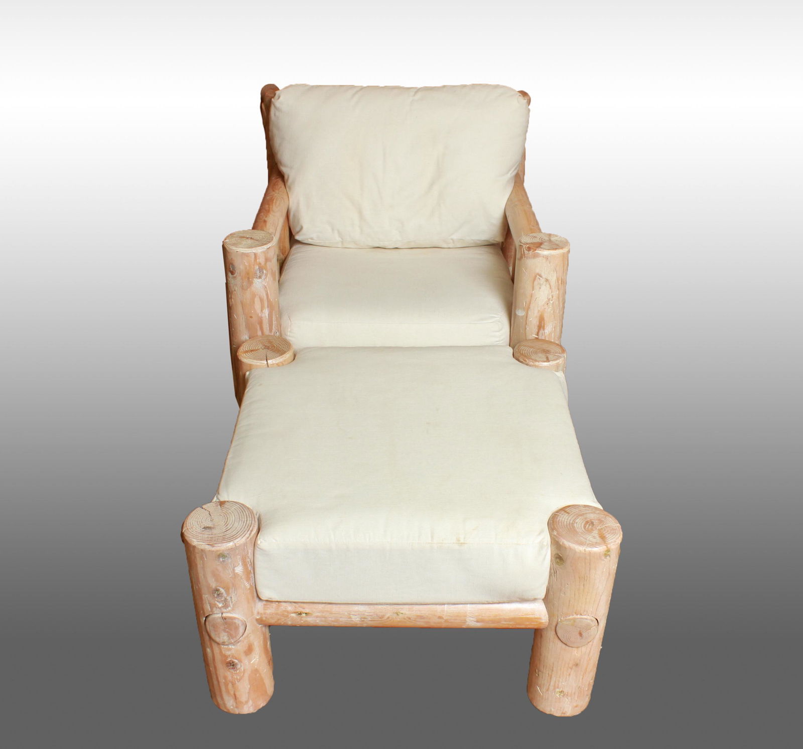 Rustic Lounge Chair & Ottoman w White Upholstery (1 of 10)