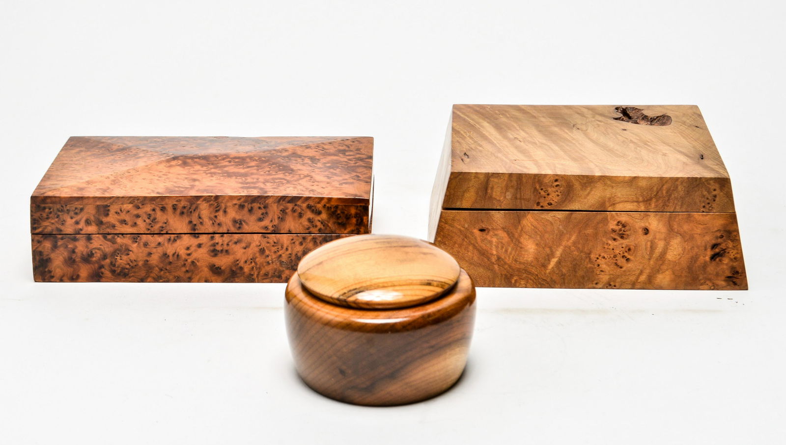 Jewelry Boxes, Burlwood & Myrtle Wood, Group of 3 (1 of 6)