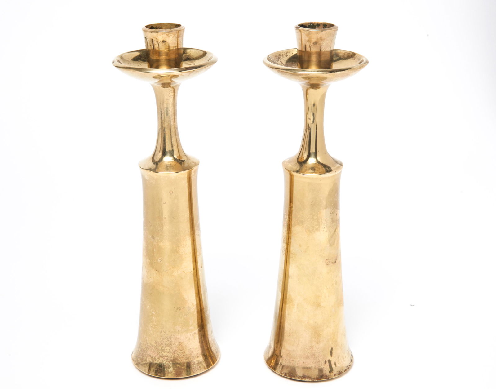 Dansk Danish Modern Brass Candleholders, c 1960 Pr (1 of 7)