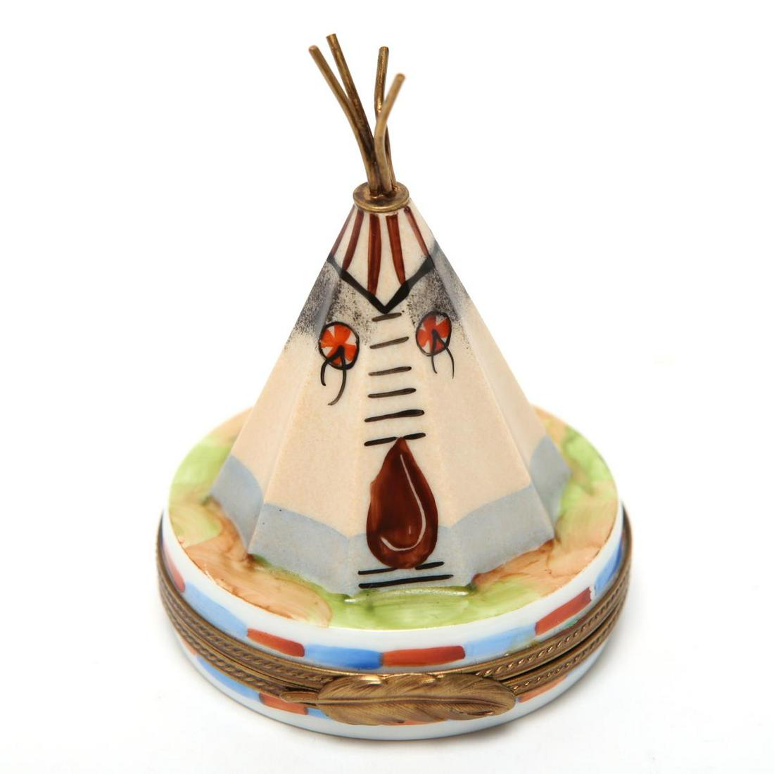 Limoges Porcelain Box, Plains Indian Teepee-Form (1 of 4)